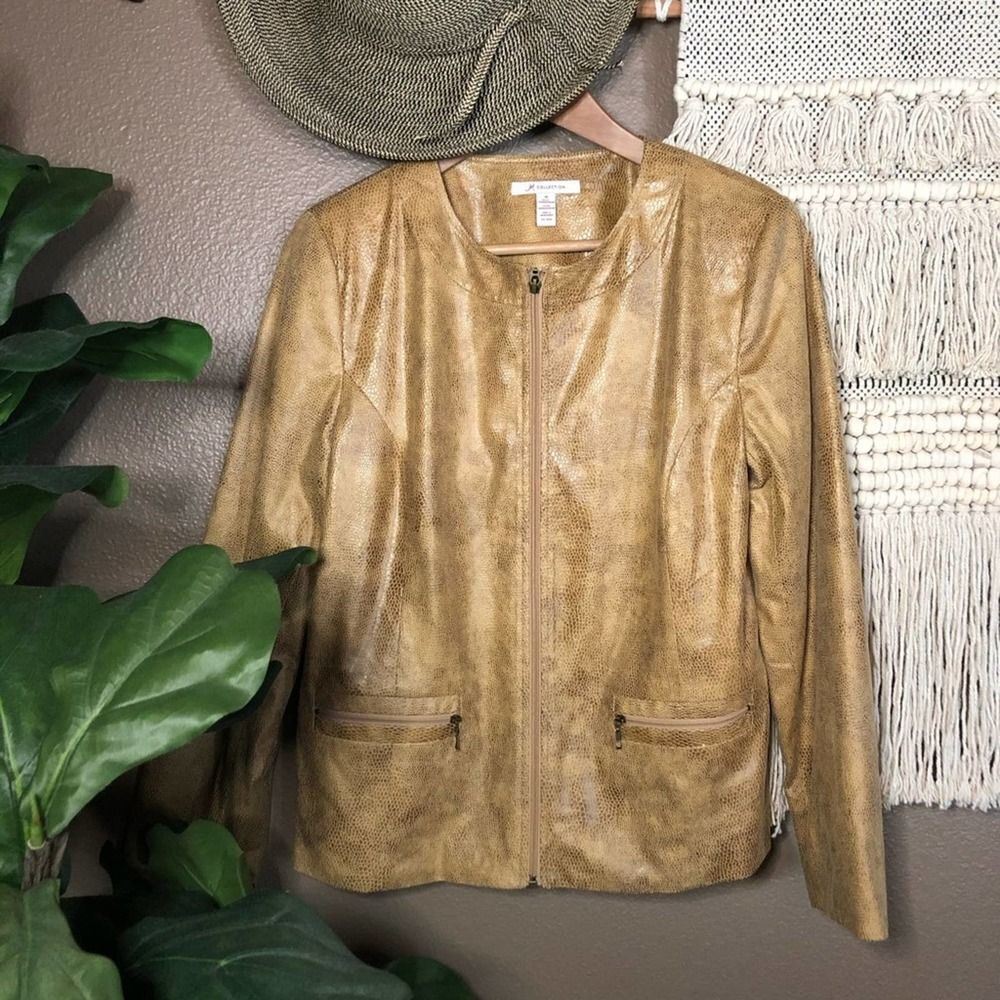 Jm Collection Tan Snake Print Zip Up Jacket - image 2